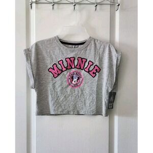 Disney Minnie Mouse Semi-Cropped Athletic Girls T-Shirt ‎ Short Sleeve Gray 7/8
